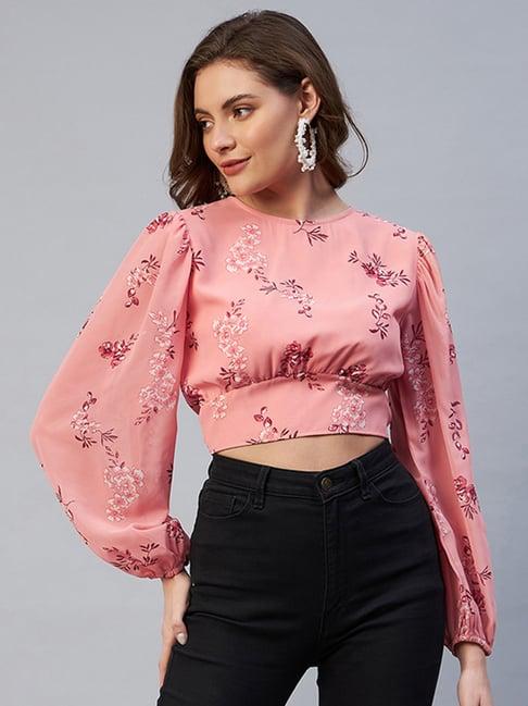 rare peach floral print crop top