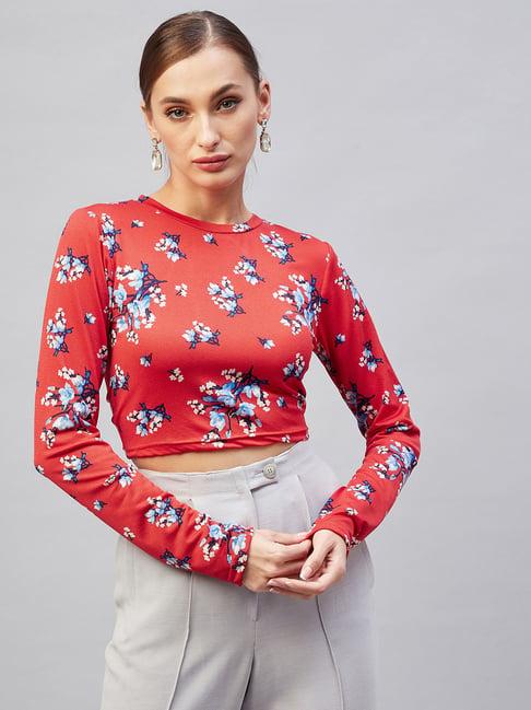 marie claire red floral print crop top