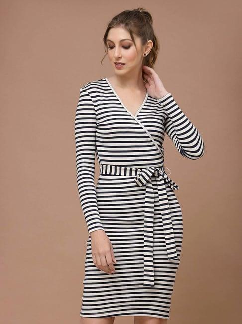 kassually blue striped bodycon dress