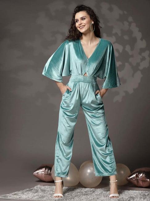 kassually green plain jumpsuit