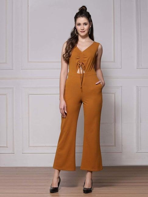 kassually brown plain jumpsuit