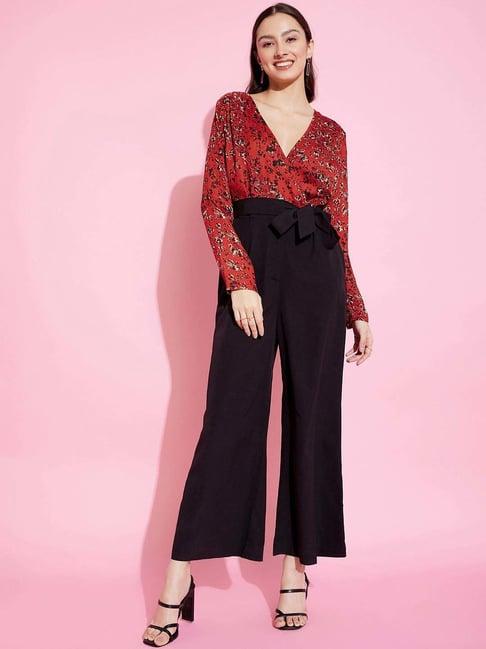 kassually red & black printed jumpsuit