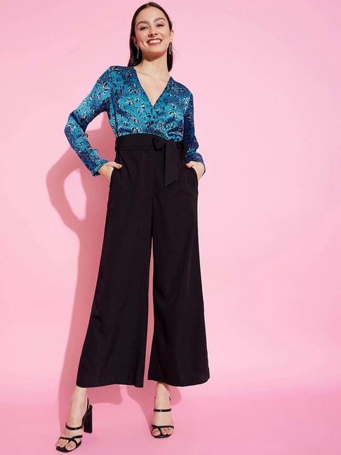 kassually blue & black printed jumpsuit