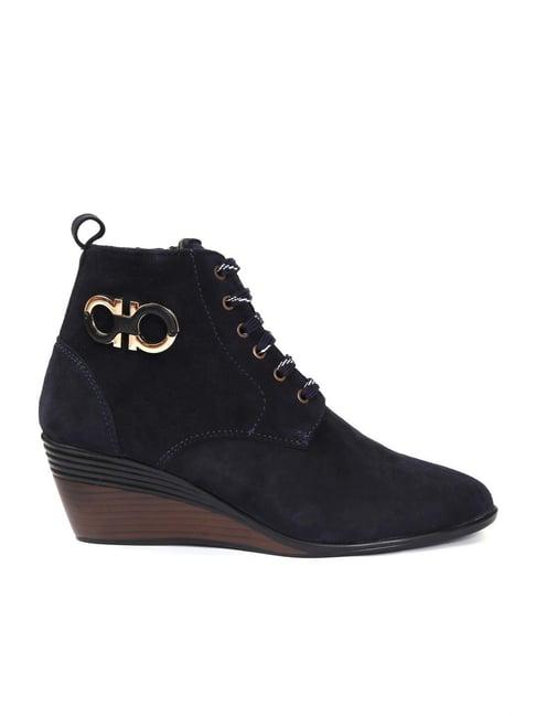 zoom shoes women's navy wedge booties