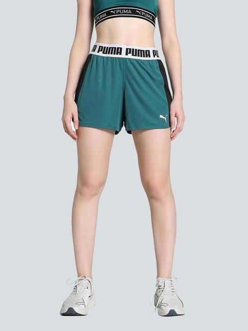 puma green color-block sports shorts