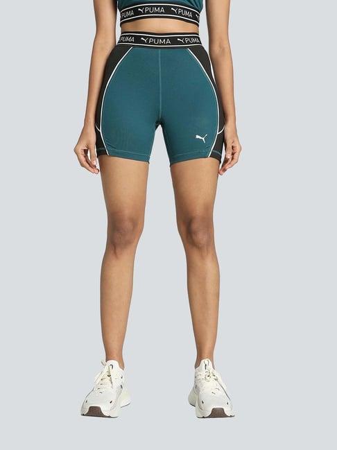 puma green color-block sports shorts