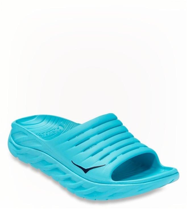 hoka men's ora recovery aqua blue slides