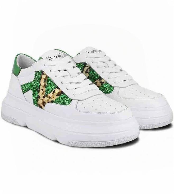 saint g antea white & green leather sneakers