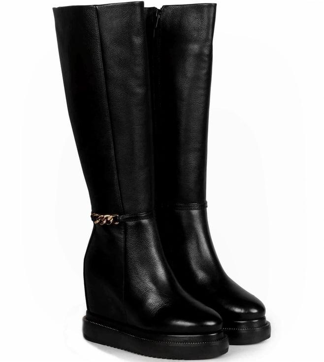 saint g chain d cor black leather inside wedge heel long boots