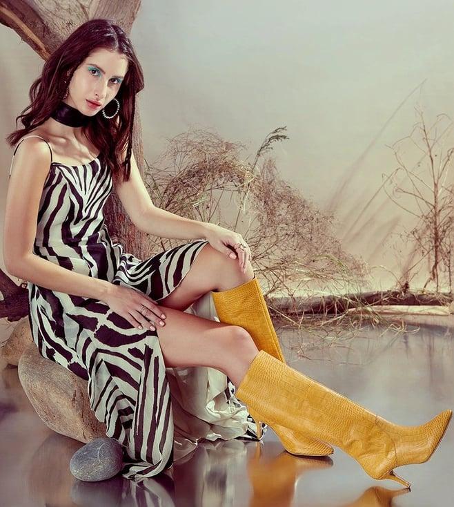 saint g yellow croco embossed vegan leather long boots