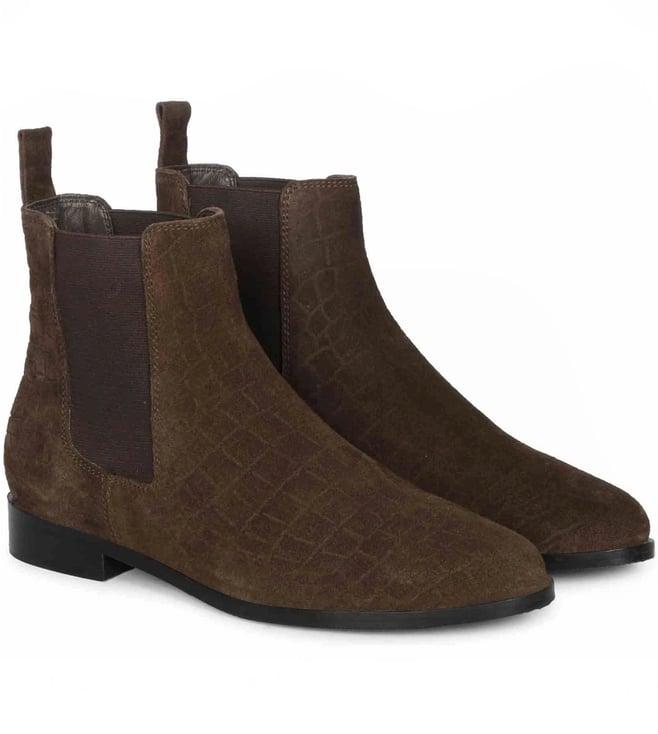 saint g brown diane suede croco print leather ankle boots