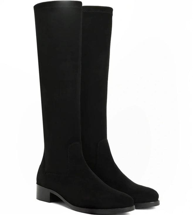 saint g black stretch suede leather knee high boots