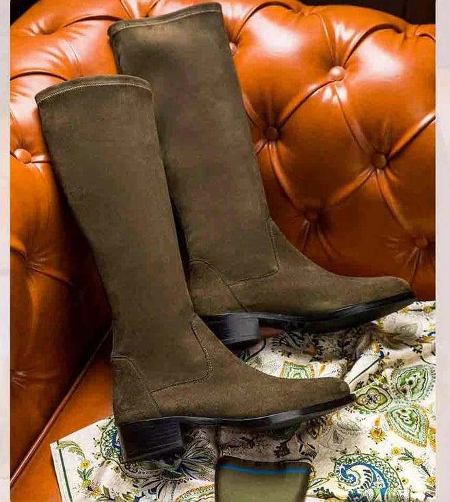 saint g olive stretch suede leather knee high boots