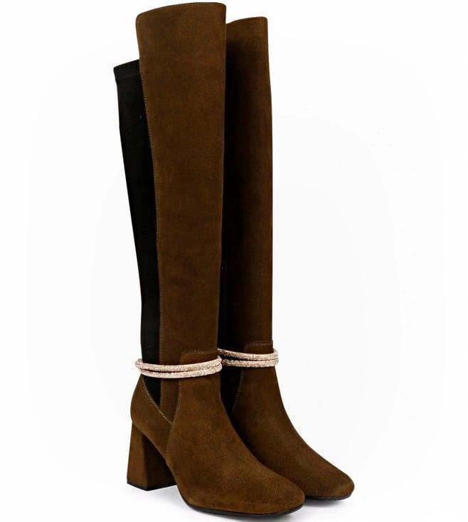 saint g lumina golden cord string olive leather knee high boots