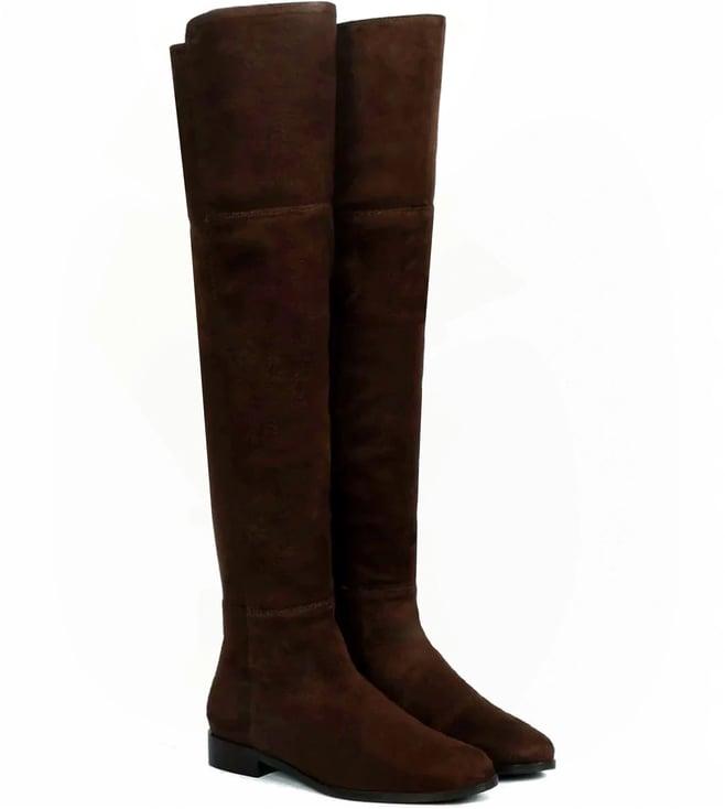 saint g isabella brown strech suede above the knee boots