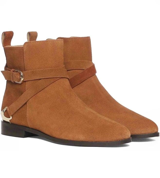 saint g cathie buckle decor tan leather ankle boots