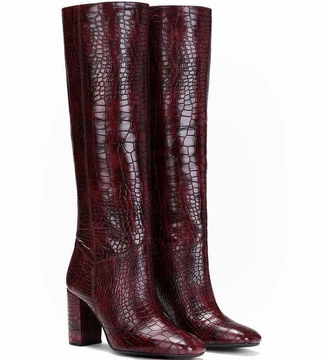 saint g emily burgundy croco vegan leather knee high boots