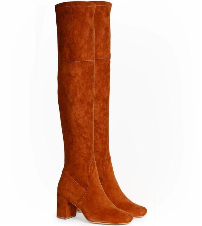 saint g luisa tan stretch suede above the knee boots