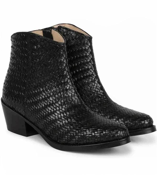 saint g leone black woven leather ankle boots