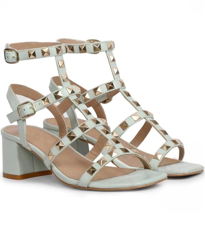 saint g angela aqua leather metal studded block heels