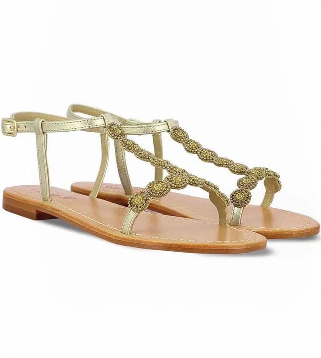 saint g adele metallic platin leather with gold embroidery sandals