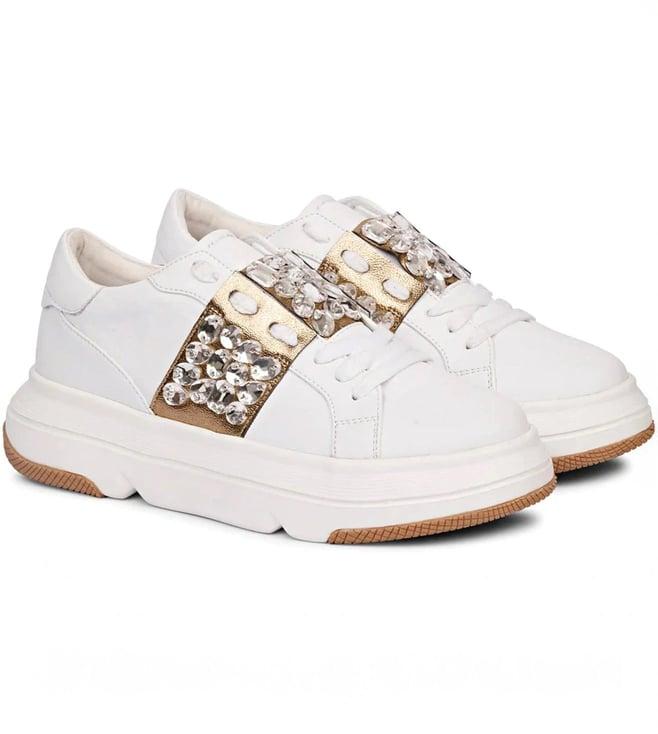 saint g joanna crystal off white leather sneakers.