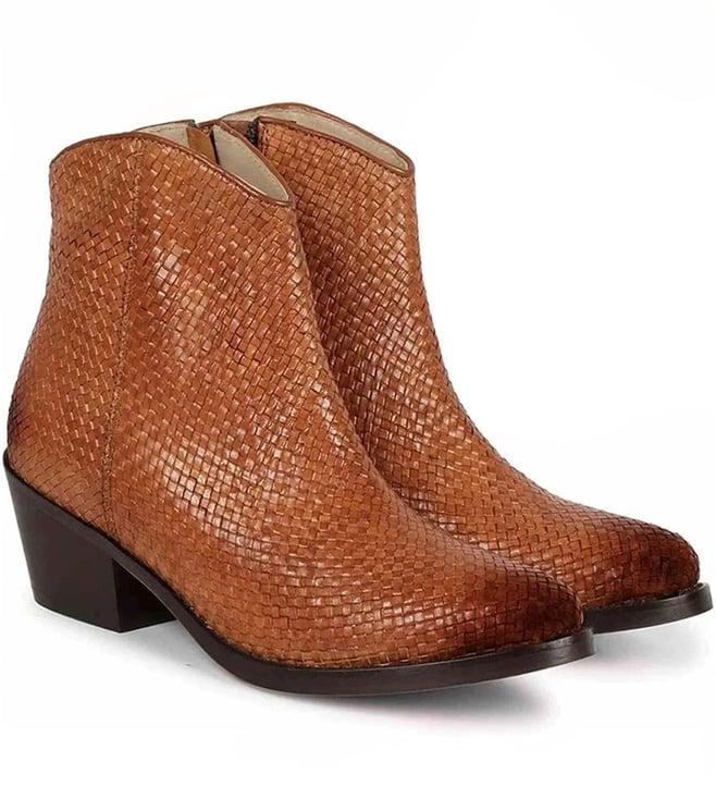 saint g leone tan woven burnished leather ankle boots