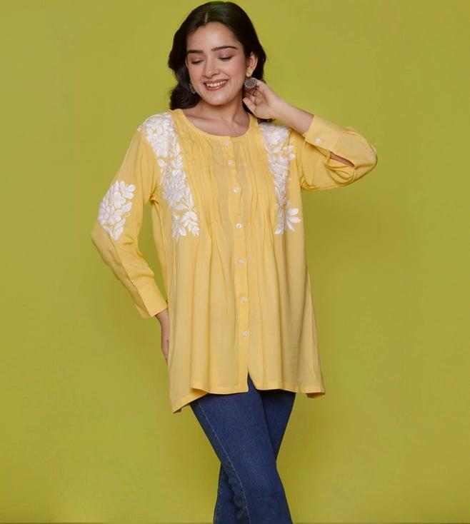 house of chikankari yellow embroidered tunic