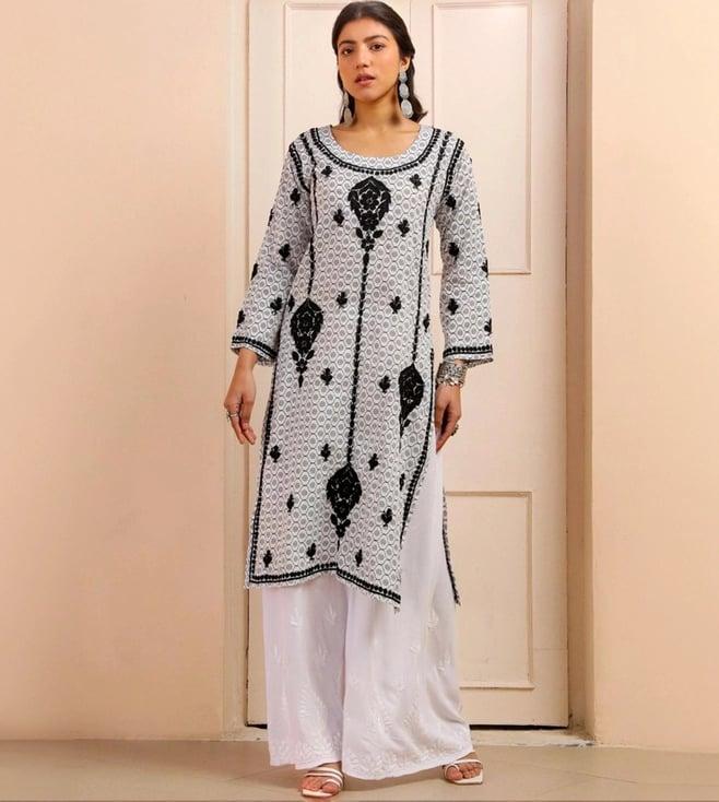 house of chikankari white embroidered straight kurta