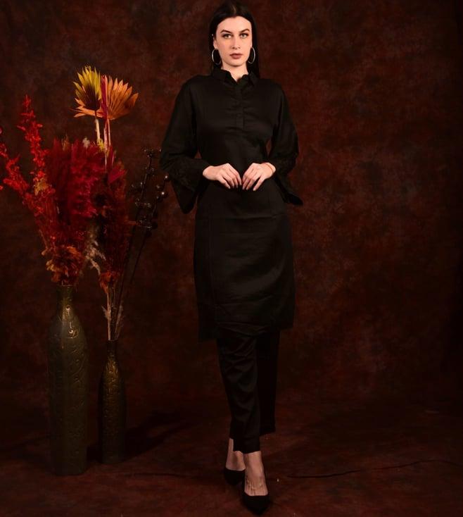 laalzari black satin tunic with pant co-ord set