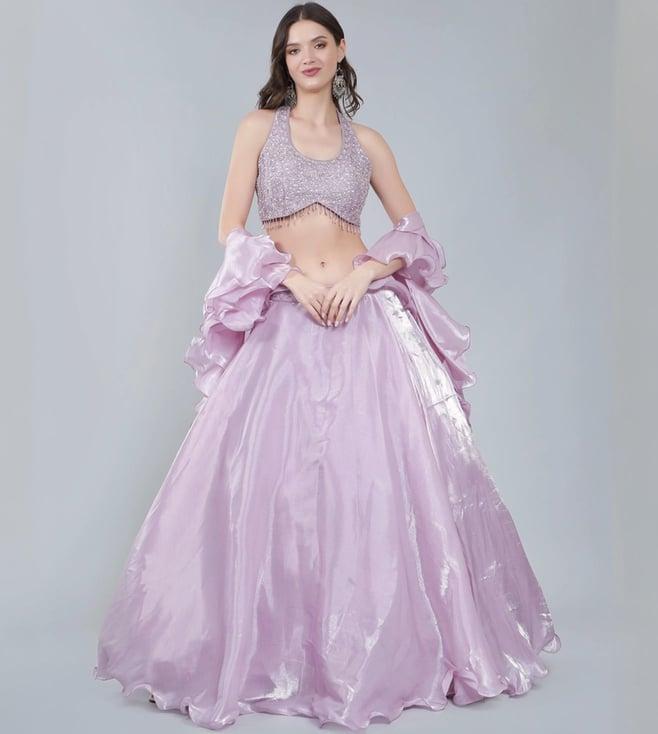 laalzari lavender pink crop-top with skirt