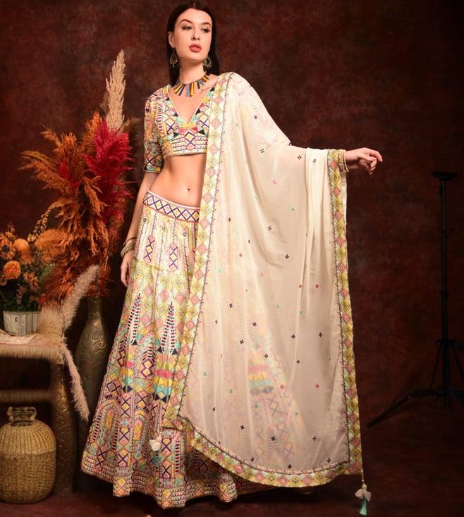 laalzari cream thread work lehenga with blouse and dupatta