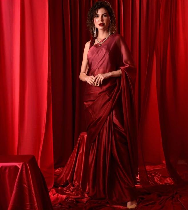 laalzari maroon sequined crop top and saree