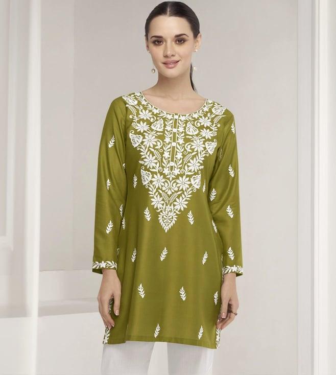 autumnlane green chetna olive embroidery kurta