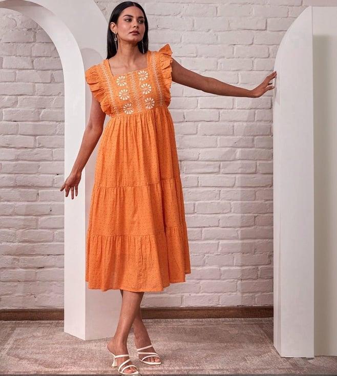 autumnlane orange avanti orin embroidered dress