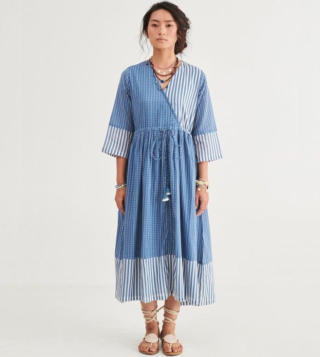 prakriti jaipur indigo stripes tie dress