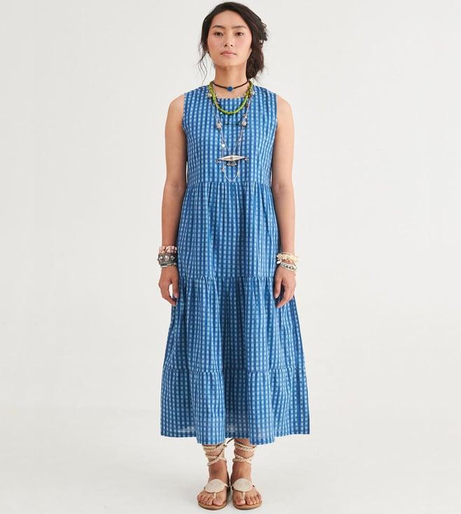 prakriti jaipur indigo checks sleeveless dress