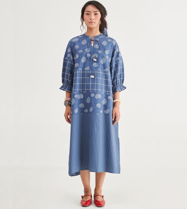 prakriti jaipur indigo tiered floral dress