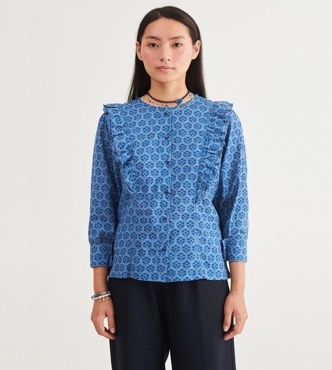 prakriti jaipur indigo frill shirt