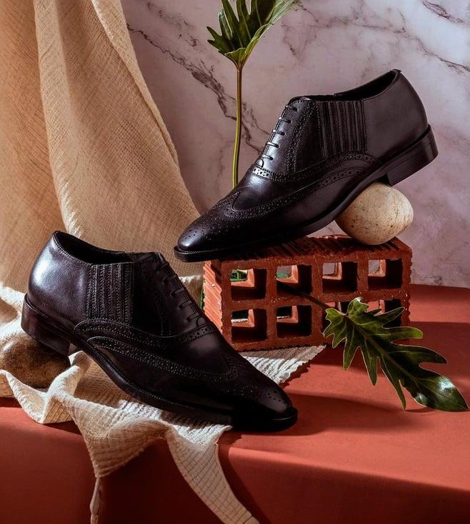 saint g vincenzo black leather square toe lace up decor shoes