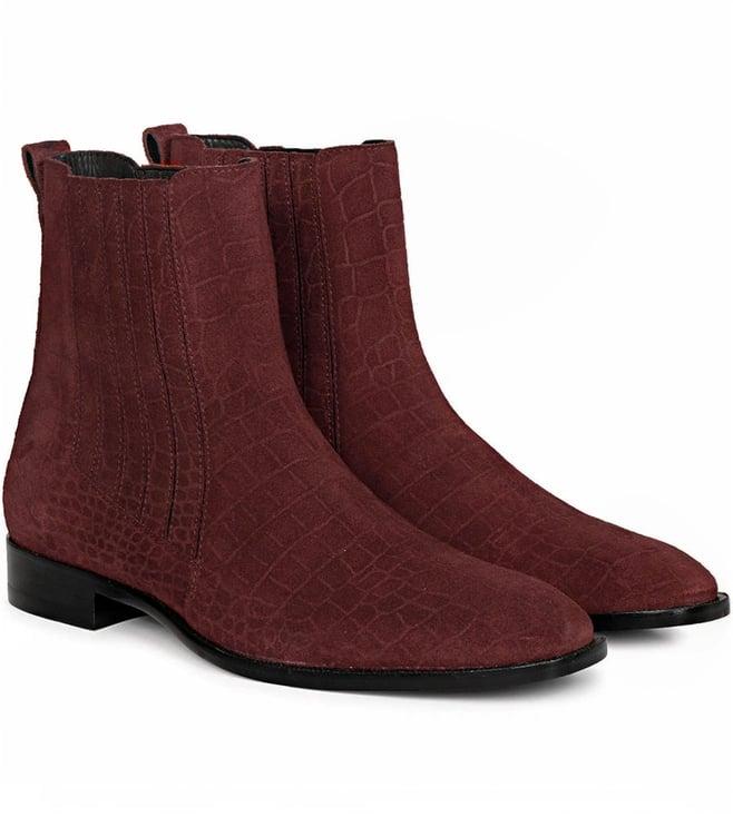 saint g gorile burgundy croco print suede leather chelsea boot