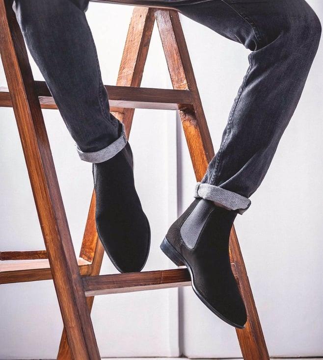 saint g grimaldi black suede leather handcrafted chelsea boots