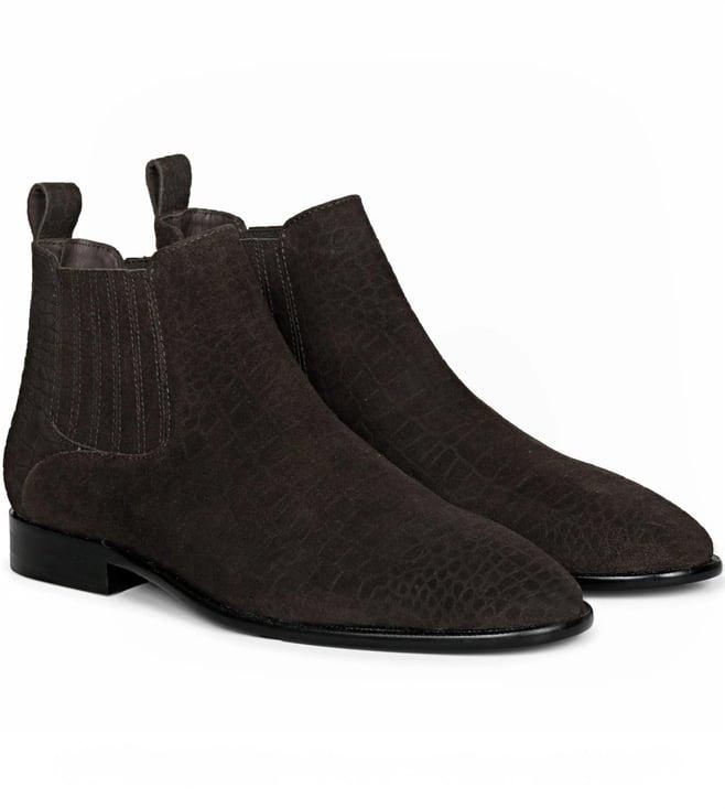 saint g illiad brown croco print suede leather chelsea boots