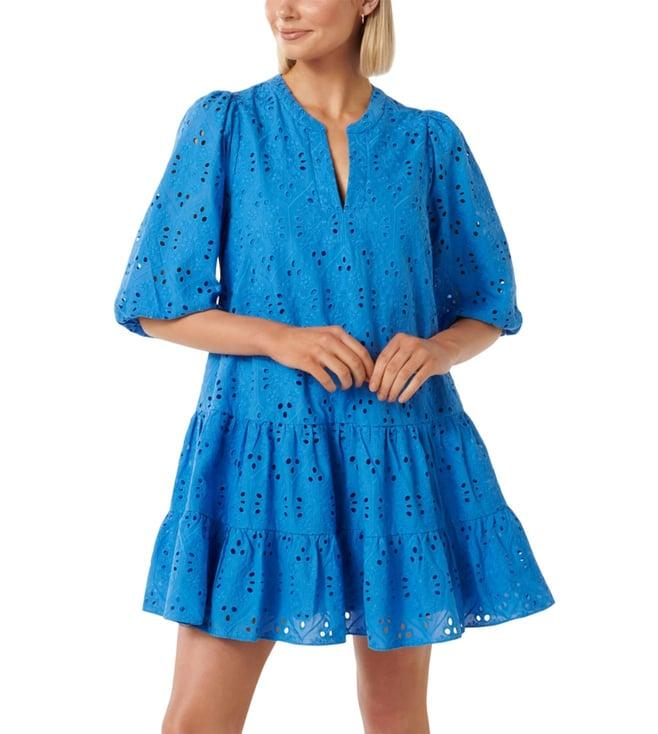 forever new soft cobalt palermo broderie smock cut work regular fit mini dress