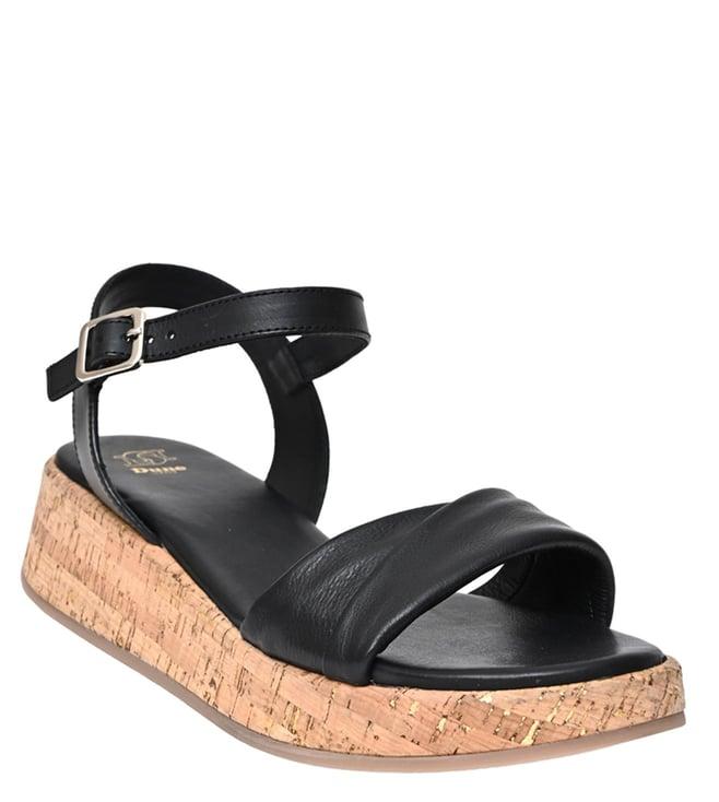 dune london women's krissie black ankle strap wedges