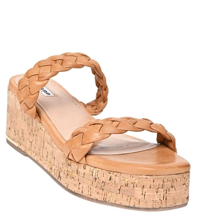 dune london women's kricket tan slide wedges