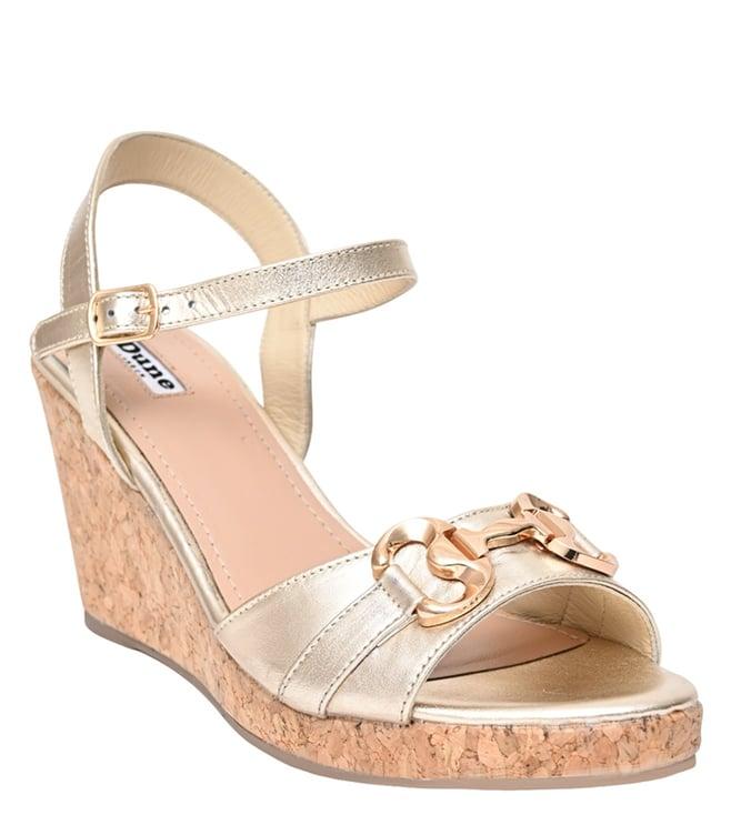 dune london women's kite gold ankle strap wedges