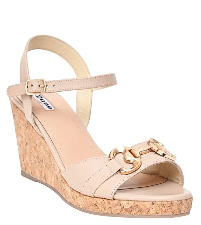 dune london women's kite ecru ankle strap wedges