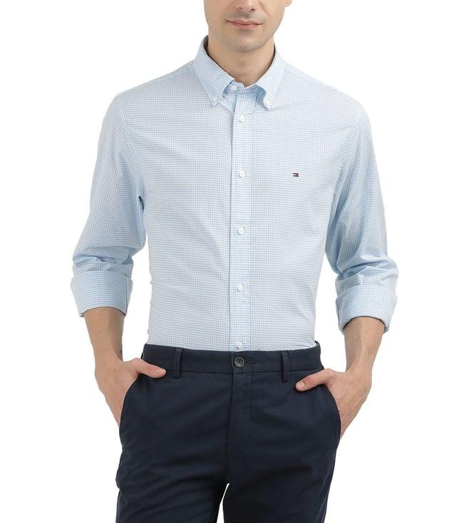 tommy hilfiger blue checks regular fit shirt