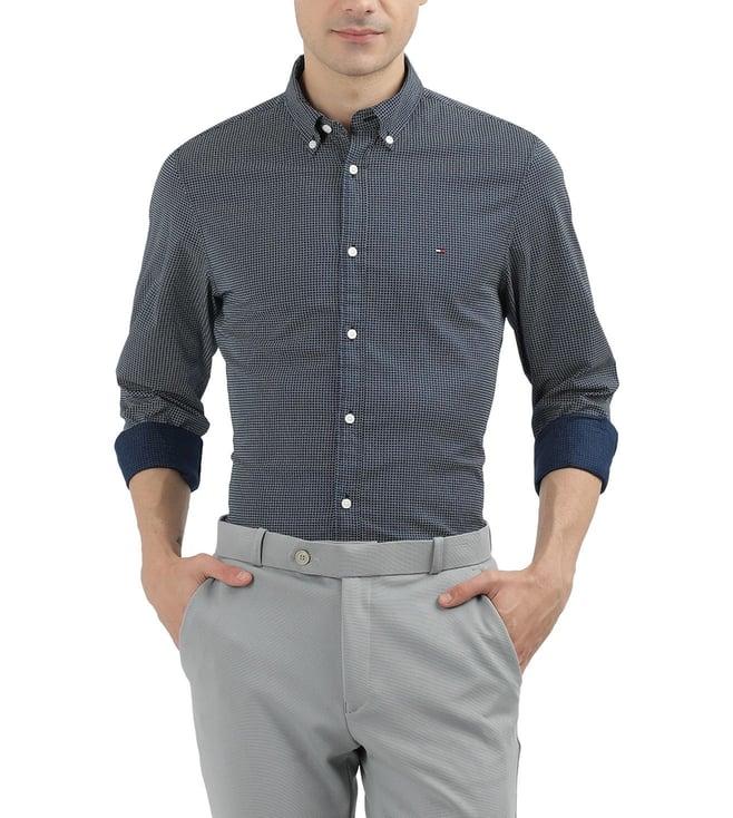 tommy hilfiger blue printed regular fit shirt